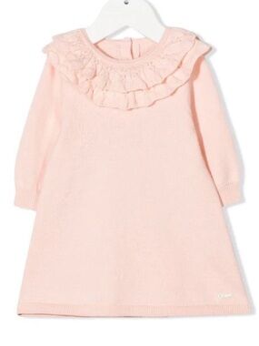 Chloe Pale Pink Ruffle Collar Knit Dress